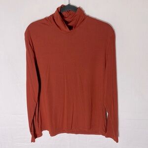 Women’s Burnt Orange Thin Stretchy Long Sleeve Turtleneck Top M
